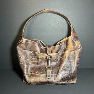 Dooney & Bourke Brown Hobo Chic Croc Embossed Leather Shoulder Bag Handbag Purse